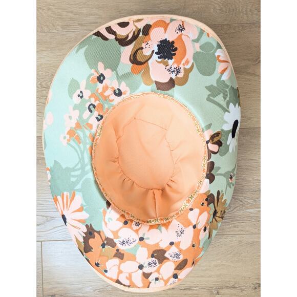 Handcrafted Hat Wide Brim Mint Peach Floral Ribbon Band Garden Cottagecore Med - Picture 11 of 12